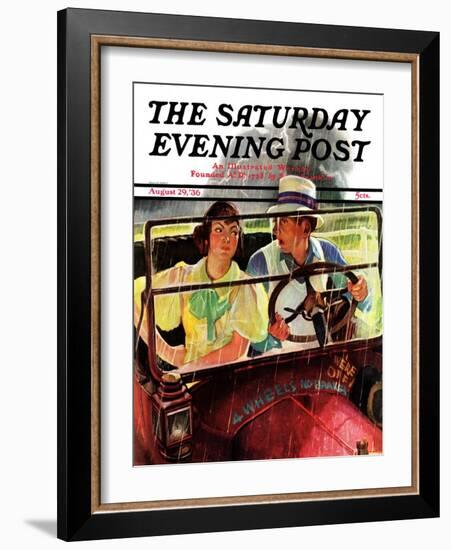 "Caught in the Rain," Saturday Evening Post Cover, August 29, 1936-Albert W. Hampson-Framed Giclee Print