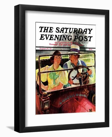 "Caught in the Rain," Saturday Evening Post Cover, August 29, 1936-Albert W. Hampson-Framed Giclee Print