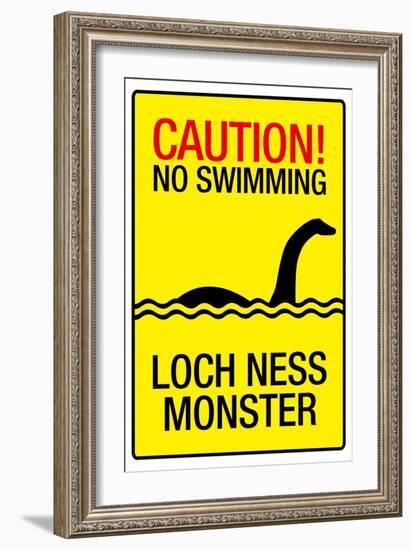 Caution Loch Ness Monster-null-Framed Art Print