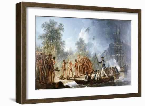 Cautious Landing at Tanna, New Hebrides in 1774, from Voyages of Captain James Cook, 1728-79-William Hodges-Framed Giclee Print