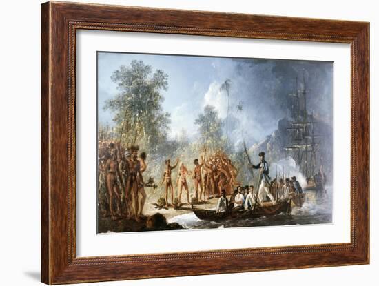 Cautious Landing at Tanna, New Hebrides in 1774, from Voyages of Captain James Cook, 1728-79-William Hodges-Framed Giclee Print