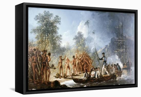 Cautious Landing at Tanna, New Hebrides in 1774, from Voyages of Captain James Cook, 1728-79-William Hodges-Framed Premier Image Canvas