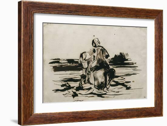 Cavalier arabe traversant un gué-Eugene Delacroix-Framed Giclee Print