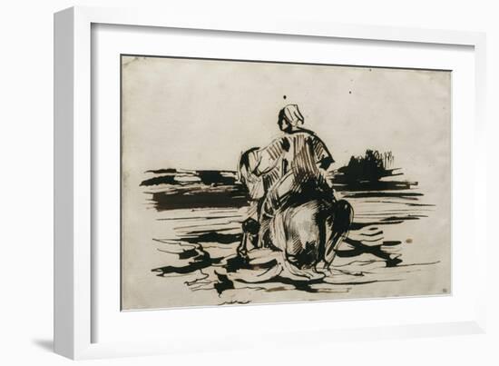 Cavalier arabe traversant un gué-Eugene Delacroix-Framed Giclee Print