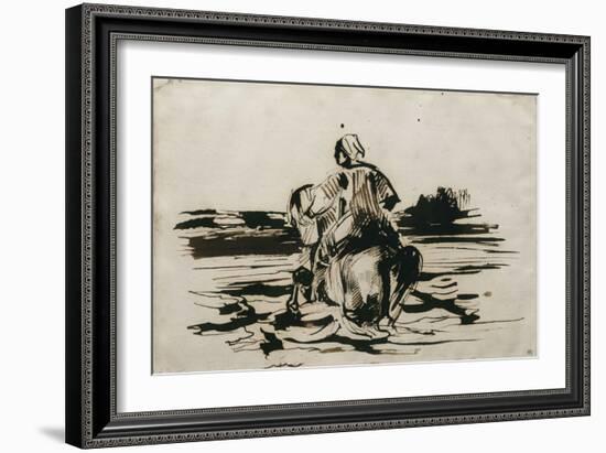 Cavalier arabe traversant un gué-Eugene Delacroix-Framed Giclee Print