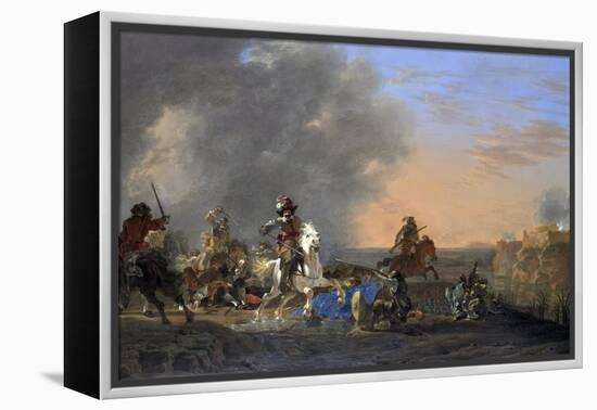 Cavalry Attack at Sunset-Jan Asselijn-Framed Stretched Canvas