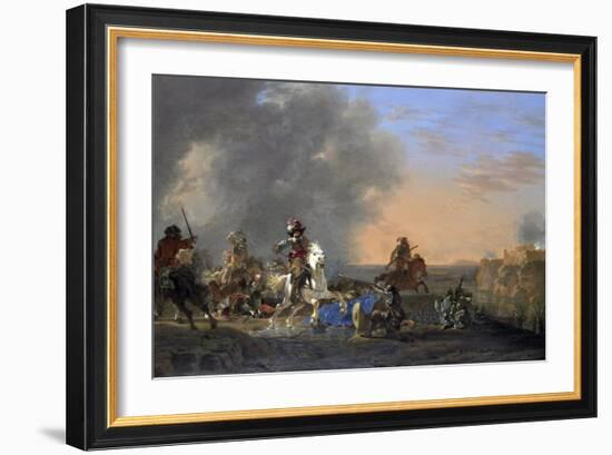 Cavalry Attack at Sunset-Jan Asselijn-Framed Art Print