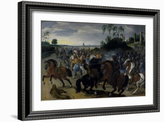 Cavalry in Combat at the Foot of a Hill-Sebastian Vrancx-Framed Giclee Print