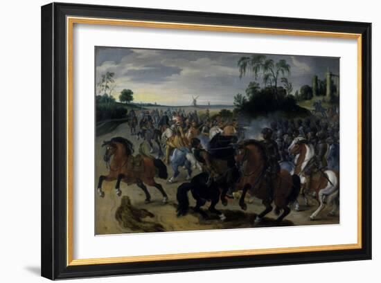 Cavalry in Combat at the Foot of a Hill-Sebastian Vrancx-Framed Giclee Print