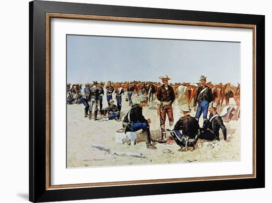 Cavalryman's Breakfast on the Plains, from an Oil Painting c.1890-Frederic Sackrider Remington-Framed Giclee Print