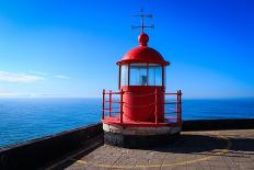Red Lighthouse Lamp Room on Blue Sky and Sea Background in Nazare-Cavan Images-Photographic Print