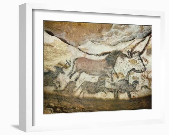 Cave of Lascaux, Great Hall, Left Wall: First Bull, Red Horse, Brown Horses, C. 17,000 BC-null-Framed Premium Giclee Print