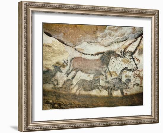 Cave of Lascaux, Great Hall, Left Wall: First Bull, Red Horse, Brown Horses, C. 17,000 BC-null-Framed Giclee Print