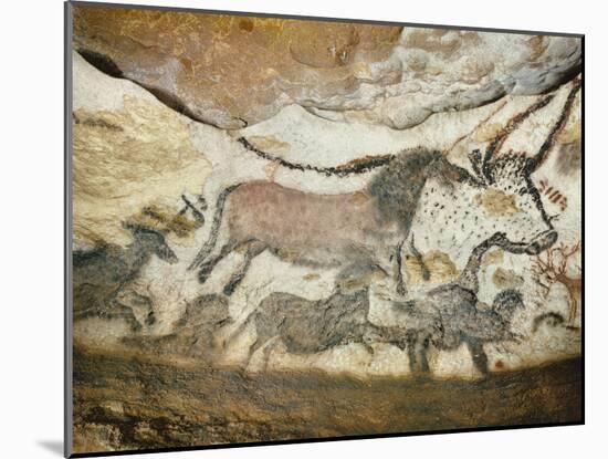 Cave of Lascaux, Great Hall, Left Wall: First Bull, Red Horse, Brown Horses, C. 17,000 BC-null-Mounted Giclee Print