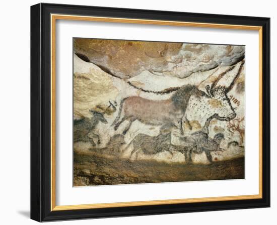 Cave of Lascaux, Great Hall, Left Wall: First Bull, Red Horse, Brown Horses, C. 17,000 BC-null-Framed Giclee Print