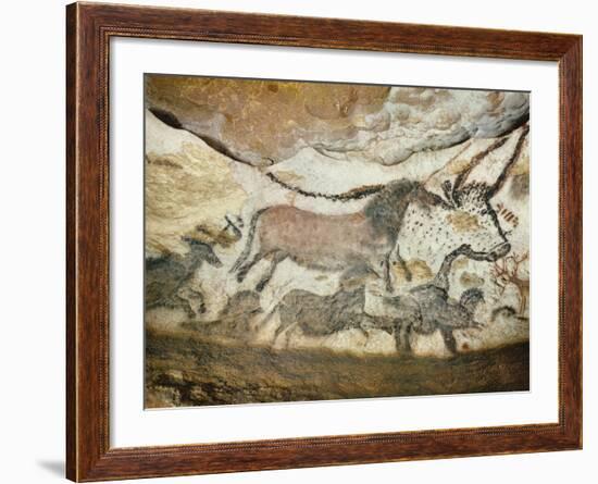 Cave of Lascaux, Great Hall, Left Wall: First Bull, Red Horse, Brown Horses, C. 17,000 BC-null-Framed Giclee Print