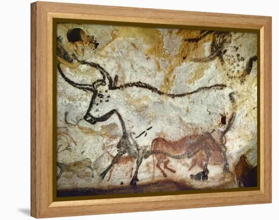 Cave of Lascaux, Great Hall, Left Wall: Second Bull, Below: Kneeling Red Cow, C. 17,000 BC-null-Framed Premier Image Canvas