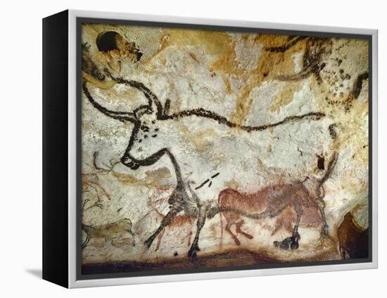 Cave of Lascaux, Great Hall, Left Wall: Second Bull, Below: Kneeling Red Cow, C. 17,000 BC-null-Framed Premier Image Canvas