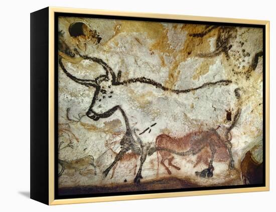 Cave of Lascaux, Great Hall, Left Wall: Second Bull, Below: Kneeling Red Cow, C. 17,000 BC-null-Framed Premier Image Canvas