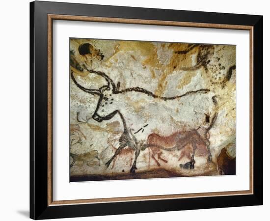 Cave of Lascaux, Great Hall, Left Wall: Second Bull, Below: Kneeling Red Cow, C. 17,000 BC-null-Framed Giclee Print