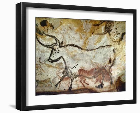 Cave of Lascaux, Great Hall, Left Wall: Second Bull, Below: Kneeling Red Cow, C. 17,000 BC-null-Framed Giclee Print