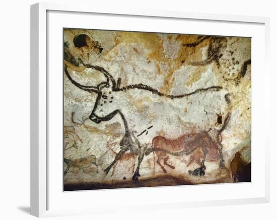 Cave of Lascaux, Great Hall, Left Wall: Second Bull, Below: Kneeling Red Cow, C. 17,000 BC-null-Framed Giclee Print