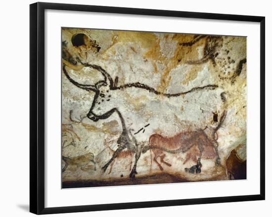 Cave of Lascaux, Great Hall, Left Wall: Second Bull, Below: Kneeling Red Cow, C. 17,000 BC-null-Framed Giclee Print