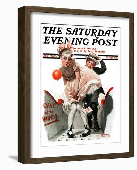 "Cave of the Winds" Saturday Evening Post Cover, August 28,1920-Norman Rockwell-Framed Giclee Print