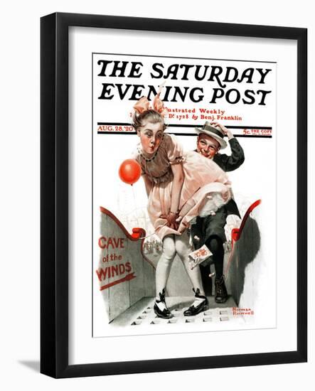 "Cave of the Winds" Saturday Evening Post Cover, August 28,1920-Norman Rockwell-Framed Giclee Print