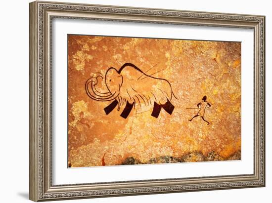 Cave Painting Of Primitive Man Hunting For Mammoth-Nomad Soul-Framed Premium Giclee Print