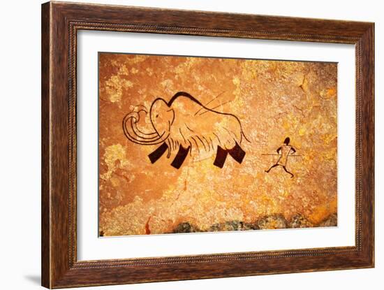 Cave Painting Of Primitive Man Hunting For Mammoth-Nomad Soul-Framed Premium Giclee Print