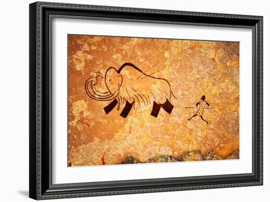 Cave Painting Of Primitive Man Hunting For Mammoth-Nomad Soul-Framed Premium Giclee Print