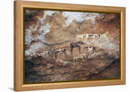 Cave Paintings Depicting Cattle, Prehistoric Caves on Gilf Kebir Plateau-null-Framed Premier Image Canvas