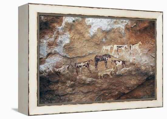 Cave Paintings Depicting Cattle, Prehistoric Caves on Gilf Kebir Plateau-null-Framed Premier Image Canvas