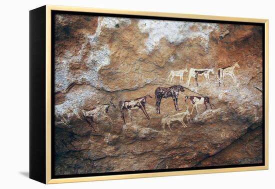 Cave Paintings Depicting Cattle, Prehistoric Caves on Gilf Kebir Plateau-null-Framed Premier Image Canvas