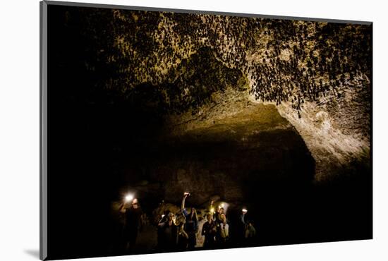 Cavers shining lamps on bats in Pokhara Bat Caves, Pokhara, Nepal, Asia-Laura Grier-Mounted Photographic Print