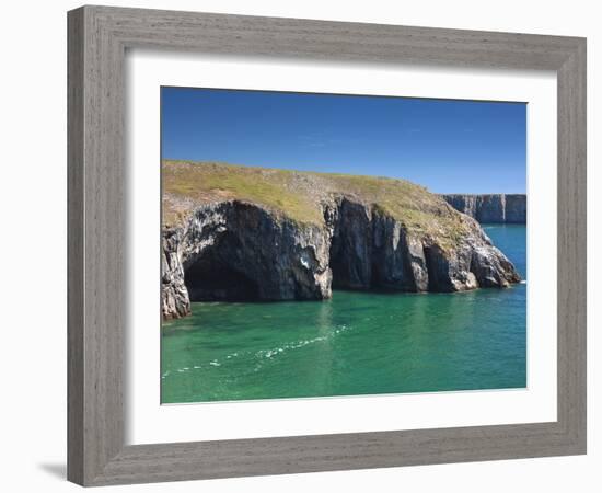 Caves at Raming Hole, Looking Towards Stackpole Head, Pembrokeshire, Wales, United Kingdom, Europe-David Clapp-Framed Photographic Print