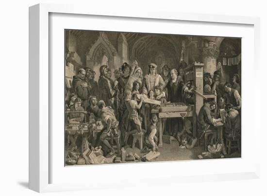 Caxton showing the first specimen of his printing to King Edward IV at Westminster, c1477-Unknown-Framed Giclee Print