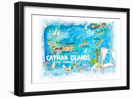 Cayman Islands Illustrated Travel Map with Roads and Highlights-M. Bleichner-Framed Art Print