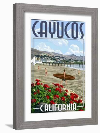 Cayucos, California - Beach and Pier Scene-Lantern Press-Framed Art Print