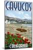 Cayucos, California - Beach and Pier Scene-Lantern Press-Mounted Art Print