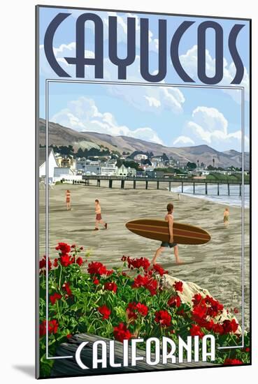 Cayucos, California - Beach and Pier Scene-Lantern Press-Mounted Art Print