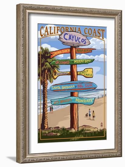 Cayucos, California - Destination Sign-Lantern Press-Framed Art Print