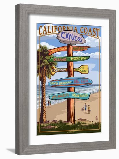 Cayucos, California - Destination Sign-Lantern Press-Framed Art Print