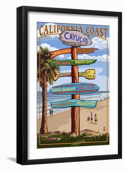 Cayucos, California - Destination Sign-Lantern Press-Framed Art Print