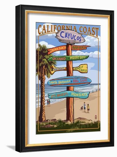 Cayucos, California - Destination Sign-Lantern Press-Framed Art Print