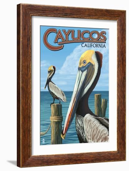 Cayucos, California - Pelicans-Lantern Press-Framed Art Print