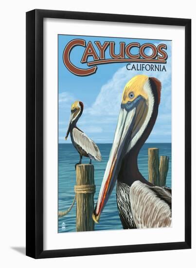 Cayucos, California - Pelicans-Lantern Press-Framed Art Print