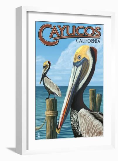 Cayucos, California - Pelicans-Lantern Press-Framed Art Print