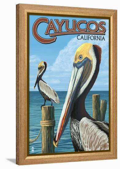 Cayucos, California - Pelicans-Lantern Press-Framed Stretched Canvas